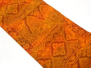 変わり横段に草花模様織出し名古屋帯